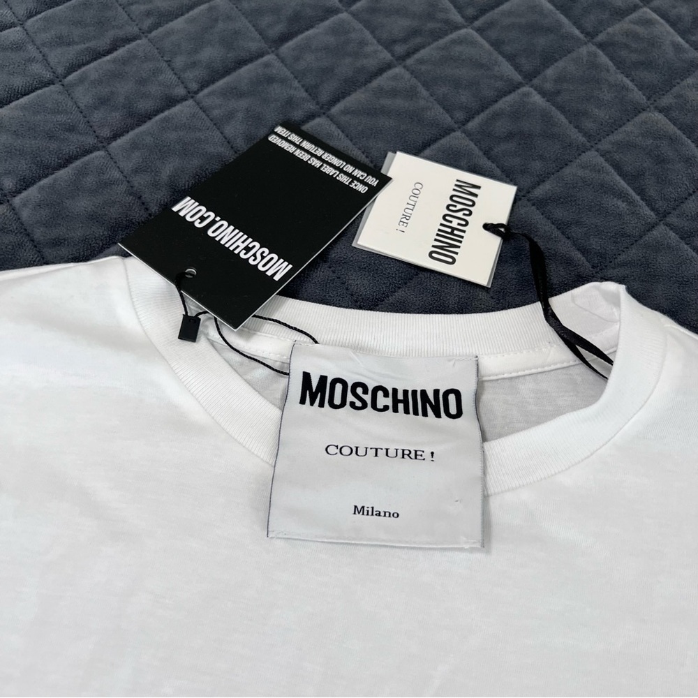 Moschino Couture Shirt Men Medium (IT 48) White Short Sleeve Logo Cotton B17 - Picture 3 of 7